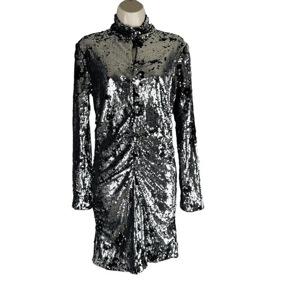 New Isabel Marant Marnela Sequins Cotton Cut Out Dress Silver Size FR36/US4 - Picture 2 of 14